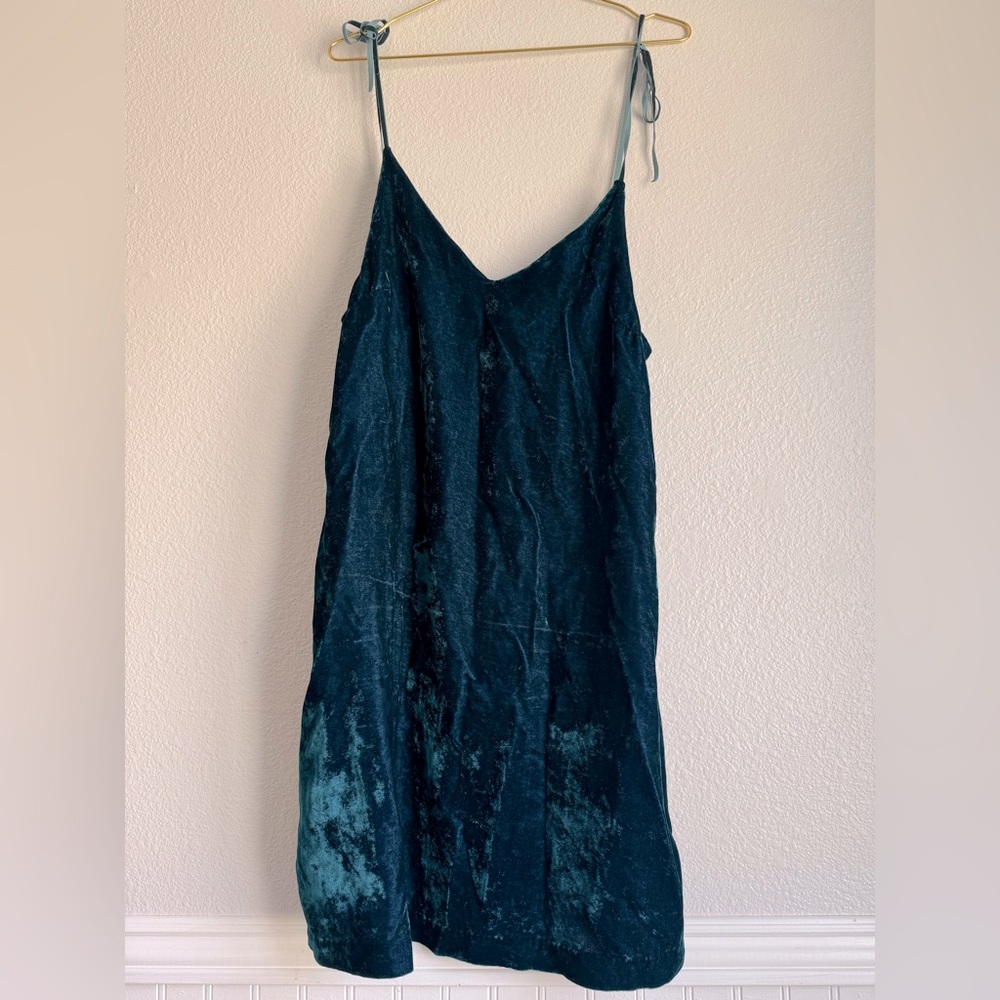 Gypsy Global Village Womens Green Crushed Velvet Dress Shoulder Ties Fairy Sz:S
